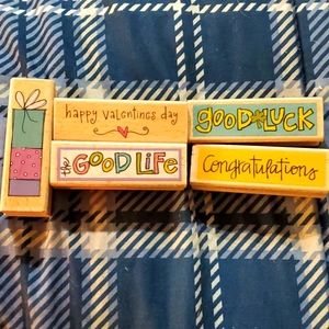 5/$25 Wood Stamp Bundle 5 stamps present good Luck happy Valentines Day